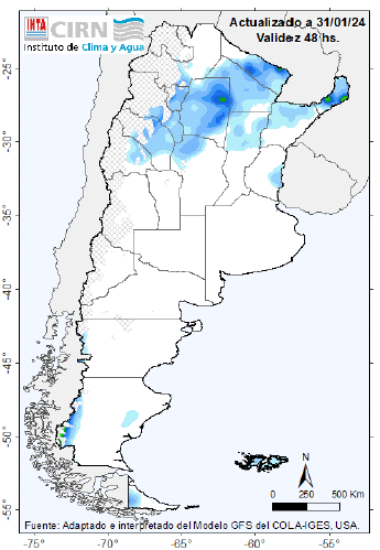 Pronóstico de lluvias de INTA hasta el 4 de Febrero