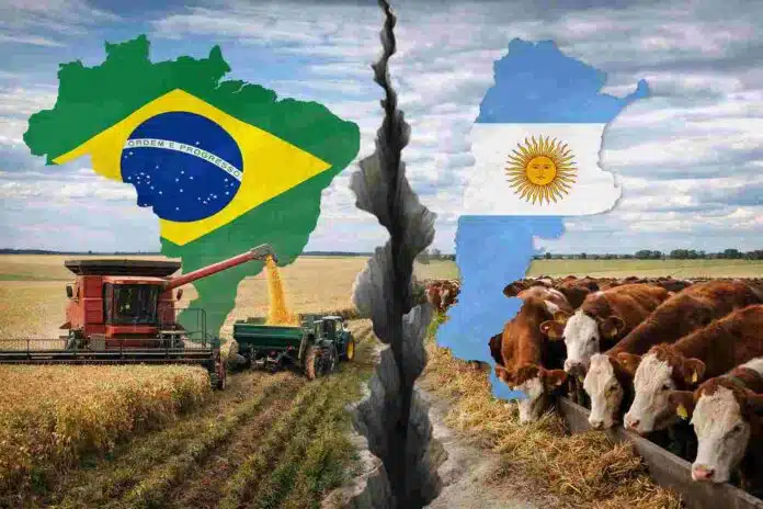 agro-argentina-vs-brasil-produccion-granos-carne-brecha-ruralnet Comparación del agro entre Brasil y Argentina con cosecha de granos y producción ganadera, mostrando la brecha productiva entre ambos países