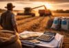 Impuestos: Santa Fe aporta el 53,9% de la renta agrícola Productor observa la cosecha de trigo mientras una máquina descarga en un camión al atardecer, reflejando el impacto de los costos y la presión impositiva en la renta agrícola