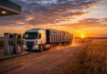 Se activa un cambio clave: suben al 15% el bioetanol en naftas para frenar el impacto de precios Camión cargando combustible en una estación rural reflejando el impacto del aumento de naftas y gasoil en el agro argentino