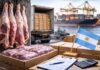 Carne: exportaciones caen 8% en febrero pero generan US$310 millones y China absorbe casi el 66% Exportación de carne argentina con cortes bovinos en frigorífico y contenedores en puerto listos para embarque internacional