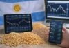Granos: el dinamismo comercial fue algo más calmo en el mercado local. En este escenario, tanto el trigo como el maíz sostuvieron sus ofertas en el disponible, mientras que la soja se negoció en niveles similares al jueves Mercado de granos en Argentina con precios de soja, maíz y trigo en pantalla junto a granos físicos y bandera nacional de fondo