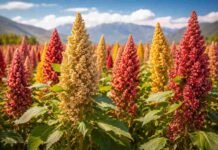 Semillas del INTA viajan al espacio: buscan crear cultivos más resistentes para el campo Cultivo de quinua en pleno desarrollo en un campo, destacando su resistencia a condiciones extremas y su valor para la innovación agrícola.