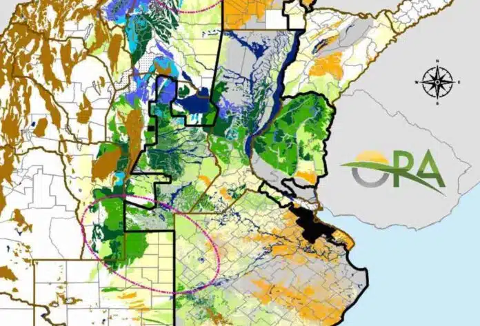 Mapa de reservas de agua en el suelo en Argentina que muestra excesos hídricos en el NOA y déficit en el NEA con contrastes regionales