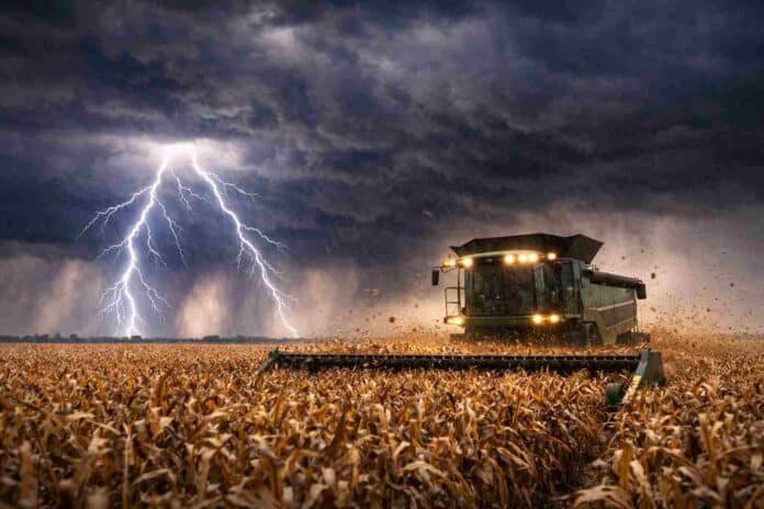 tormentas-campo-argentina-relampago-lluvias-intensas-ruralnet Tormenta fuerte con relámpagos y lluvias intensas sobre un campo agrícola argentino durante el fin de semana
