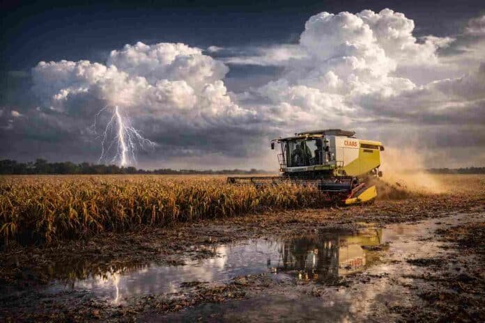 cosecha-maiz-tormenta-cosechadora-campo-argentino-ruralnet El clima complica la cosecha: relámpagos, barro y exceso de agua frenan el avance del maíz en el campo argentino