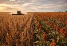 Entre Ríos: arranca la cosecha de soja de primera con menor rinde y el sorgo avanza condicionado por la humedad Cosecha de soja de primera en Entre Ríos con máquina trabajando en lote y cultivo de sorgo en pie, reflejando una campaña condicionada por alta humedad y caída en los rindes.