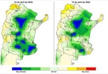 Se cortan las lluvias tras un abril con 121 mm y se abre una ventana clave para la cosecha Mapa comparativo de humedad del suelo en Argentina con escala de muy húmedo a muy seco durante abril 2026