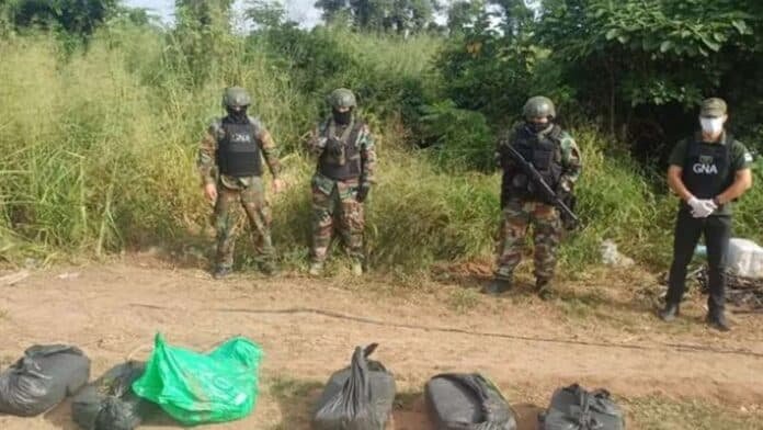 Operativo de Gendarmería con personal armado y bolsas incautadas en zona rural argentina