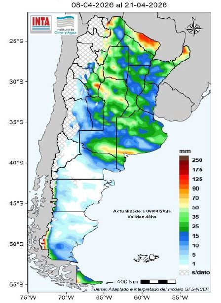 mapa satelital con pronóstico de lluvias hasta el 20 de abril