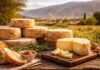 Histórico: Argentina logra su primer queso con sello de origen y abre una nueva puerta para exportar alimentos premium Quesos artesanales en una mesa de madera con paisaje de Tafí del Valle al fondo, representando la producción regional con identidad territorial en Argentina