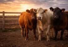 Reposición 20% más cara: se necesitan casi 3 vacas para comprar una vaquillona y sube la presión en la cría Vacas y vaquillonas en corral en un establecimiento ganadero al atardecer, representando el negocio de la cría y la reposición de vientres en Argentina.