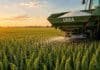 La campaña fina se recupera: la urea baja y el trigo suma hectáreas Aplicación de urea sobre un cultivo de trigo mediante fertilizadora agrícola en un lote de la región pampeana, con distribución uniforme de gránulos durante el atardecer.
