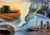 Santa Fe volvió a crecer fuerte: el agro, la industria y el comercio empujaron la economía provincial un 6,2% en 2025 Escena conceptual del crecimiento económico de Santa Fe con cosecha agrícola, industria, puerto exportador y desarrollo urbano integrados en una misma imagen.