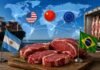 Rosgan alerta: cambios en EE.UU., China y Europa amenazan la posición privilegiada de la carne argentina en el mundo Escena conceptual del comercio internacional de carne vacuna con exportaciones argentinas y brasileñas hacia Estados Unidos, China y la Unión Europea.