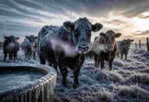 🥶 Heladas y frío extremo golpean 10 provincias: el SMN activó alerta amarilla por temperaturas peligrosas Rodeo bovino cubierto de escarcha bajo frío extremo en campo argentino, con vapor saliendo de la boca de los animales y pasturas congeladas al amanecer