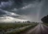 Meteorólogo en A Todo Trigo: “El Niño para 2026/27 es un escenario muy probable” y podría traer excesos de lluvia en primavera Tormenta intensa con lluvia sobre un camino rural y campos inundados bajo un cielo oscuro cargado de nubes en la región pampeana argentina.