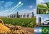 El mundo va a producir más granos de los que puede consumir y Argentina tiene una sola salida: los biocombustibles Campo de soja y maíz junto a silos de almacenamiento y referencias a biocombustibles y movilidad eléctrica, representando los desafíos futuros para la demanda mundial de granos.