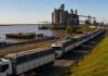 Transportistas alertan por la caída de los fletes en plena campaña agrícola Camiones cargados llegando al puerto de Rosario durante la cosecha de granos.