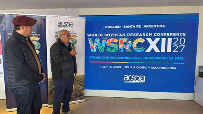 conferencia-mundial-investigacion-soja-rosario-2027 Presentación de la Conferencia Mundial de Investigación en Soja 2027 durante un evento institucional realizado en Rosario, Santa Fe.
