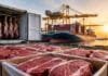 El Consorcio ABC se reunió con Caputo para hablar de exportaciones de carne: China, EE.UU., Europa y el sudeste asiático en la agenda Carne bovina argentina preparada para exportación en un puerto con contenedores refrigerados y buque de carga al atardecer.
