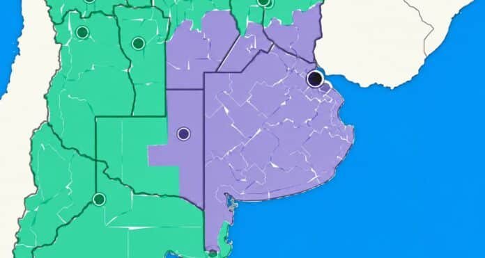 mapa-alerta-niebla-argentina-smn Mapa de Argentina con alerta meteorológica por niebla emitida por el Servicio Meteorológico Nacional. Las áreas resaltadas indican las regiones donde se prevén bancos de niebla que podrían reducir significativamente la visibilidad y afectar la circulación.
