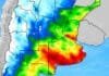 Pronóstico de lluvias hasta el 15 de junio Mapa de precipitaciones acumuladas en Argentina con escala en milímetros, colores vívidos y zonas de mayor lluvia destacadas sobre el centro y este del país.