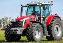 Massey Ferguson lanzó un tractor de hasta 210 HP que permite ahorrar hasta 12% de combustible Tractor Massey Ferguson MF 7S de alta potencia trabajando en un lote agrícola, equipado con tecnología de agricultura de precisión, conectividad avanzada y motor de hasta 210 HP