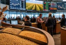 Granos: subió la soja, el maíz se mantuvo estable y el trigo siguió sin reacción Mercado de granos con soja, maíz y trigo en un entorno moderno de comercialización agrícola