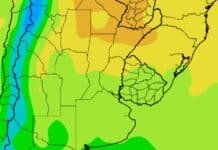Frente de tormenta y heladas en el área agrícola hasta fin de junio Mapa de pronóstico de precipitaciones para Argentina y países limítrofes, con áreas de mayores acumulados sobre la cordillera y el oeste del país, y lluvias más moderadas en la región pampeana, el Litoral y Uruguay.