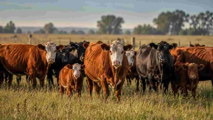 retencion-hembras-rodeo-ganadero-ruralnet Rodeo bovino con vacas y terneras en pastura natural, representando la retención de hembras y la evolución del stock ganadero argentino.
