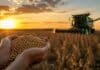 Las retenciones volvieron al centro de la escena: 9 de cada 10 cambios impositivos fueron para bajar impuestos Productor sostiene granos de soja frente a una cosechadora trabajando al atardecer en un campo argentino, en una escena vinculada al comercio exterior y las retenciones agropecuarias.