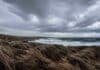 Ráfagas de hasta 95 km/h: el SMN alertó por viento fuerte en la costa patagónica Costa patagónica bajo condiciones de viento intenso, con oleaje agitado, vegetación de la meseta doblada por las ráfagas y cielo cubierto por nubes grises de tormenta sobre el mar austral argentino.
