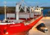 12.000 toneladas de soja sin transgénicos partieron desde Entre Ríos a Europa: un hito que llevó años construir Buque de carga en un puerto fluvial durante la operatoria de granos, con camión descargando cereal y maquinaria portuaria.