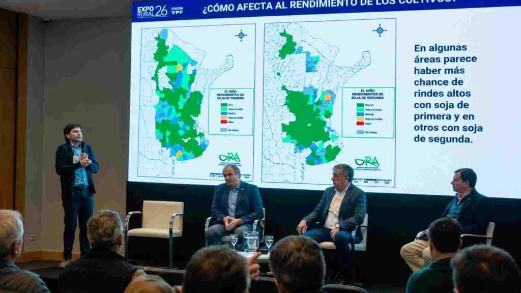 Especialistas analizan cómo las condiciones climáticas afectan el rendimiento de la soja durante una jornada técnica en Expo Rural 2026