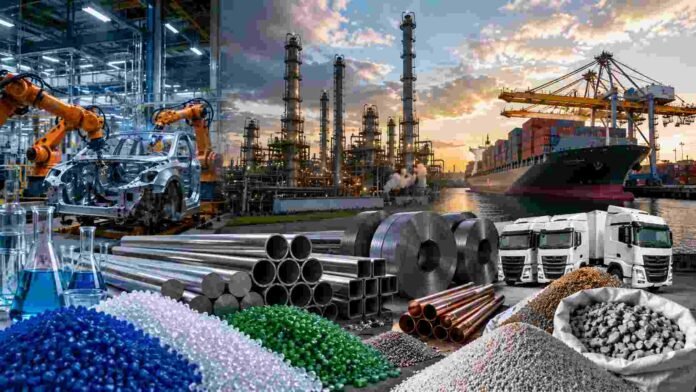 industria-exportaciones-retenciones-ruralnet Planta industrial, puerto de exportación, camiones y materias primas manufactureras, en una escena que representa la producción industrial argentina.