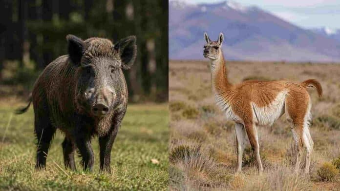 Jabalí europeo y guanaco en sus ambientes naturales, especies incluidas en el proyecto de faena y comercialización de Río Negro.