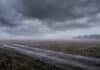 Avanza la inestabilidad: lluvias en Buenos Aires y nieblas el sábado Campo rural de Buenos Aires con camino barroso y charcos bajo cielo de tormenta, lluvia y bancos de niebla en el horizonte.