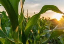 Campaña 2026/27: la genética será clave para sostener el rinde del maíz Plantas de maíz iluminadas por el sol al atardecer en un lote agrícola.