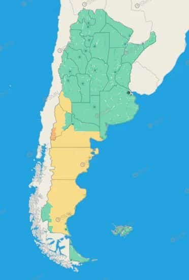 Mapa del SMN con alerta meteorológica nivel naranja y amarillo por nevadas y lluvia