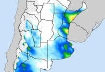 Lluvias hasta el 27 de julio: dónde se esperan los mayores acumulados Mapa de Argentina con pronóstico de lluvias representado mediante distintas intensidades de colores.