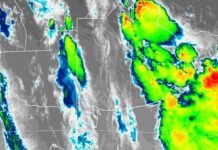 El SMN emitió seis avisos por tormentas severas, ráfagas y granizo Imagen satelital de nubosidad y tormentas sobre el norte y centro-este de la Argentina.