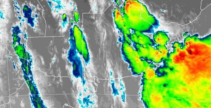 pronostico-tormentas-argentina-imagen-satelital Imagen satelital de nubosidad y tormentas sobre el norte y centro-este de la Argentina.