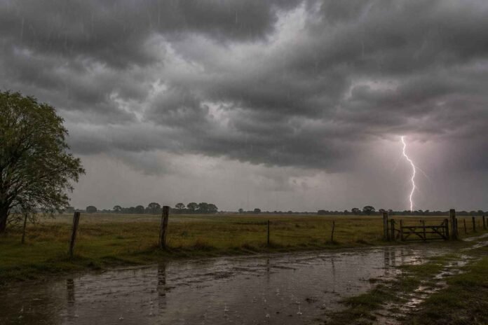cordoba-lluvias-escasas-desiguales-julio Campo de Córdoba bajo lluvias aisladas y tormenta, en un julio con precipitaciones escasas y desiguales.