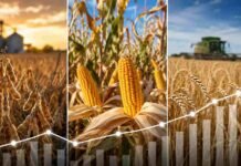 Soja, maíz y trigo: los precios a cosecha alcanzan máximos Soja, maíz y trigo en campos agrícolas con una gráfica ascendente que representa la suba de los precios de los principales granos.
