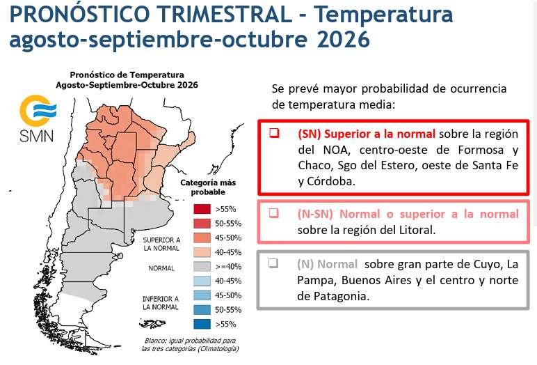 mapa pronostico trimestral de temperaturas-agosto, septiembre, octubre 2026