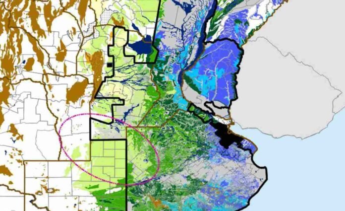 reservas-agua-suelo-litoral-santa-fe-ruralnet Mapa de reservas de agua en el suelo para trigo temprano, con excesos hídricos en el Litoral, Santa Fe y sectores de Buenos Aires.