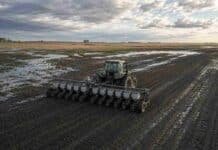 Comenzó la siembra de maíz temprano y se retomaron lentamente las actividades agrícolas Tractor con sembradora de maíz temprano trabajando en un lote húmedo y con sectores encharcados del centro norte de Santa Fe.