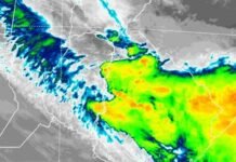 El SMN activa tres avisos por tormentas fuertes y granizo en Entre Ríos Imagen satelital de un sistema de tormentas fuertes sobre Entre Ríos, donde el SMN emitió avisos por lluvias intensas, ráfagas y posible caída de granizo.
