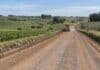 Córdoba fusiona por primera vez un consorcio caminero y uno de suelos en un esquema integral Camino rural en zona agrícola de Córdoba con una motoniveladora trabajando, rodeado de campos cultivados y obras de conservación del suelo.